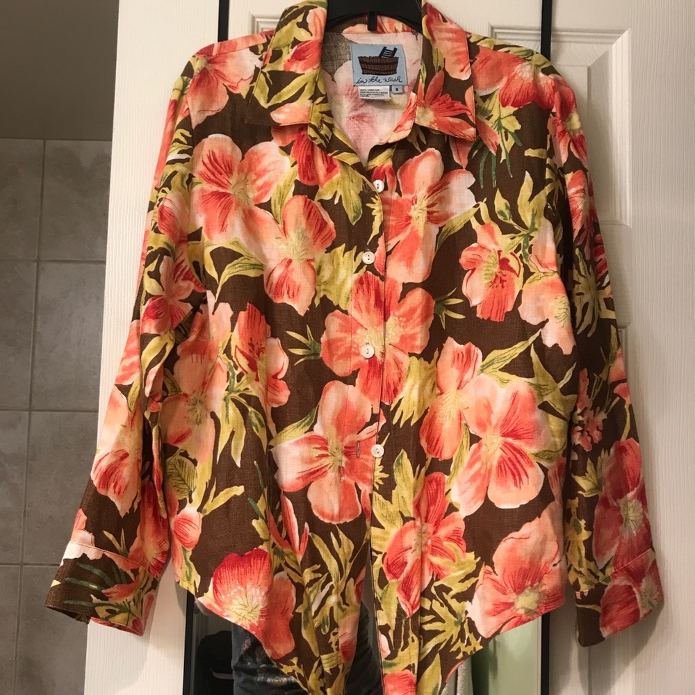 Linen Floral Button-up Top Women's Small